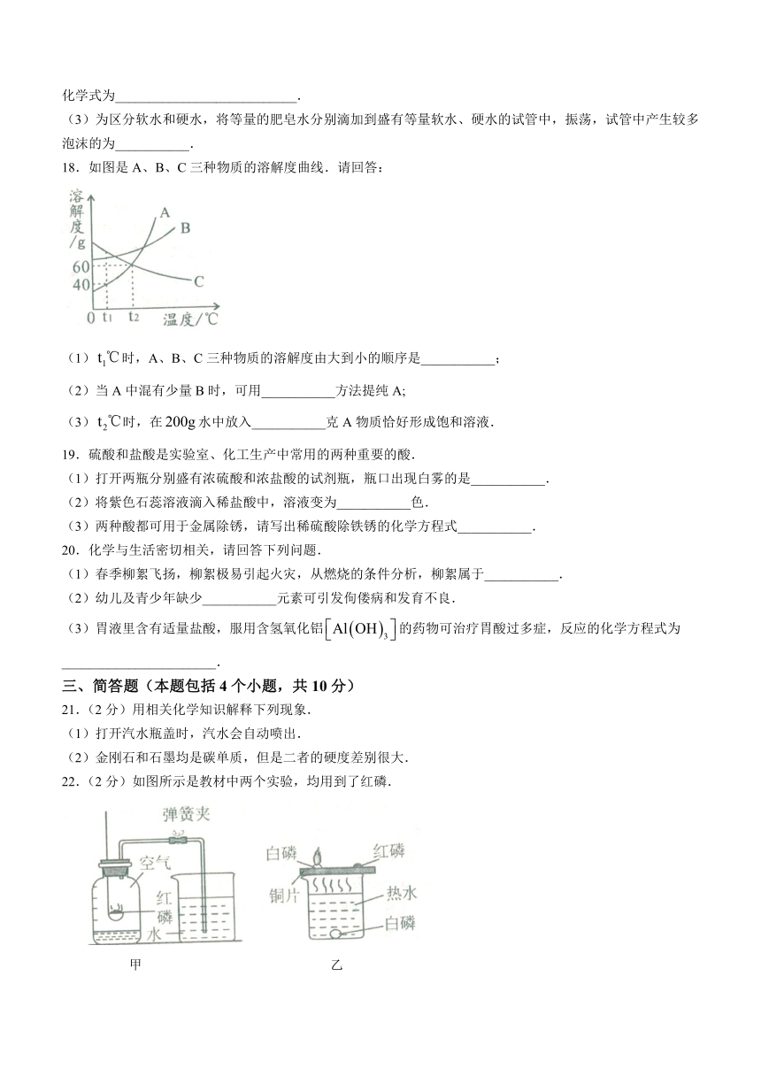 2024年河南省驻马店市汝南县中考一模化学试题（含答案）