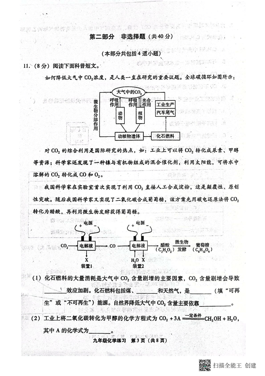 2024年辽宁省大连市瓦房店市模拟预测化学试题（图片版无答案）