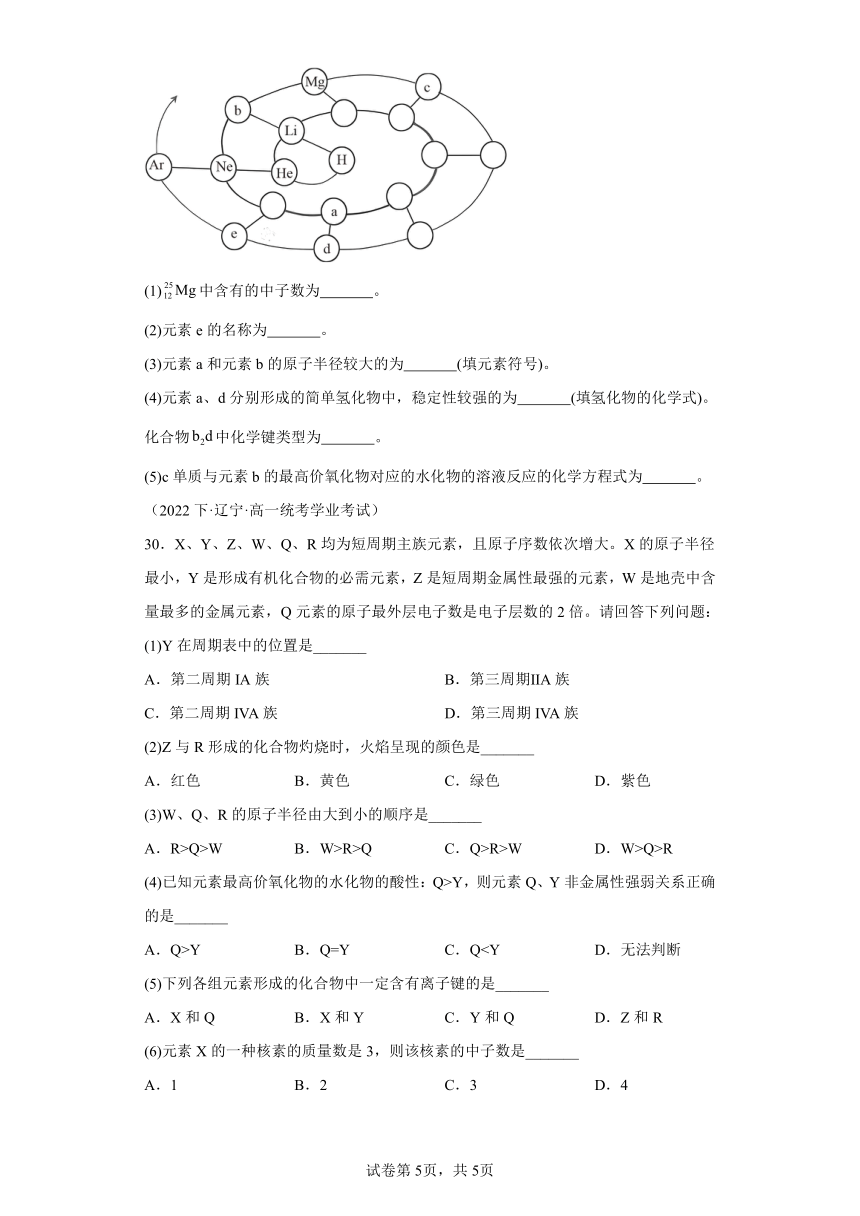 合格考真题汇编16原子结构与化学键 练习（含解析） 2024年高中化学学业水平测试（全国通用）