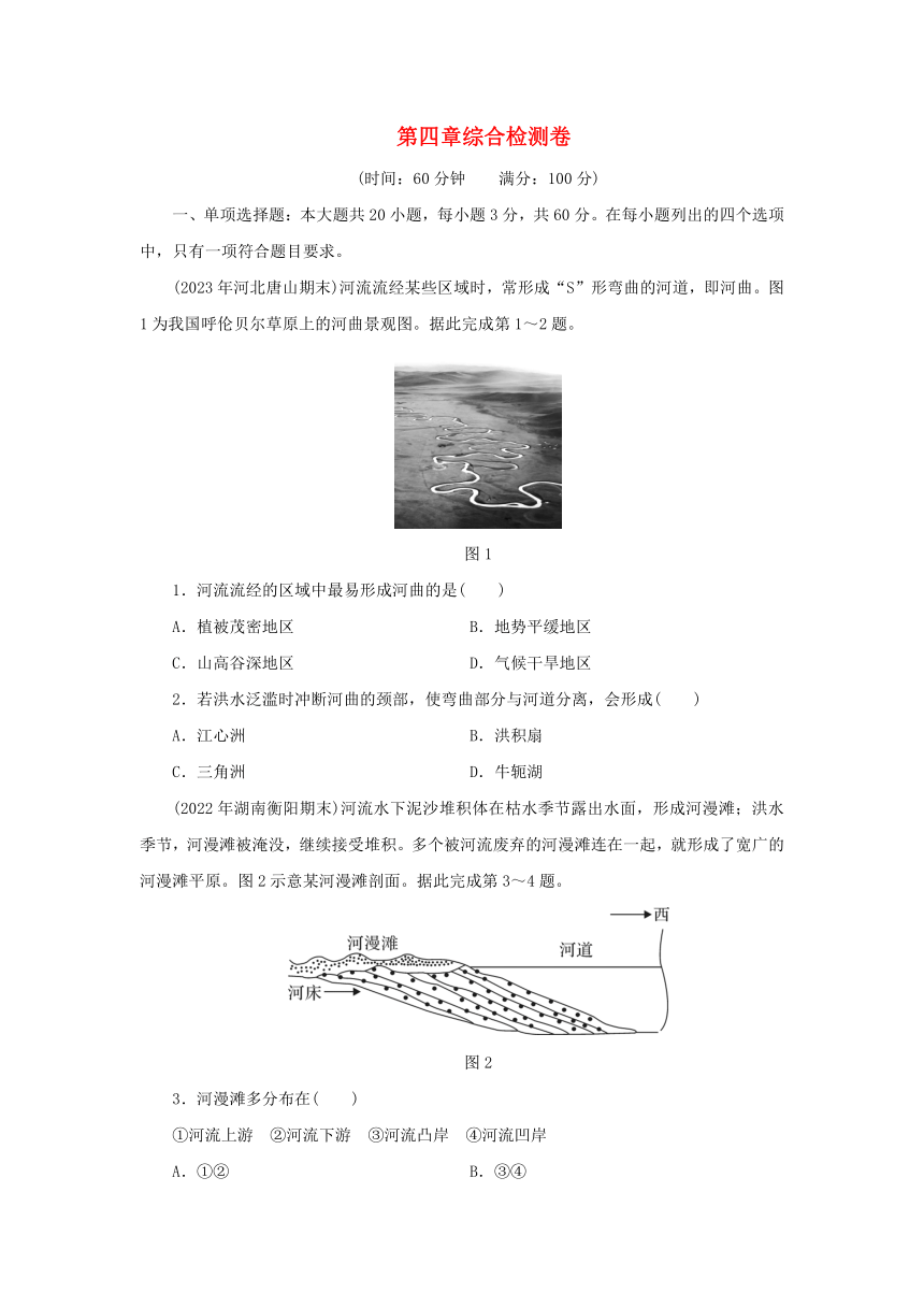 新人教版必修第一册2024版高中地理第4章地貌综合检测卷（含解析）