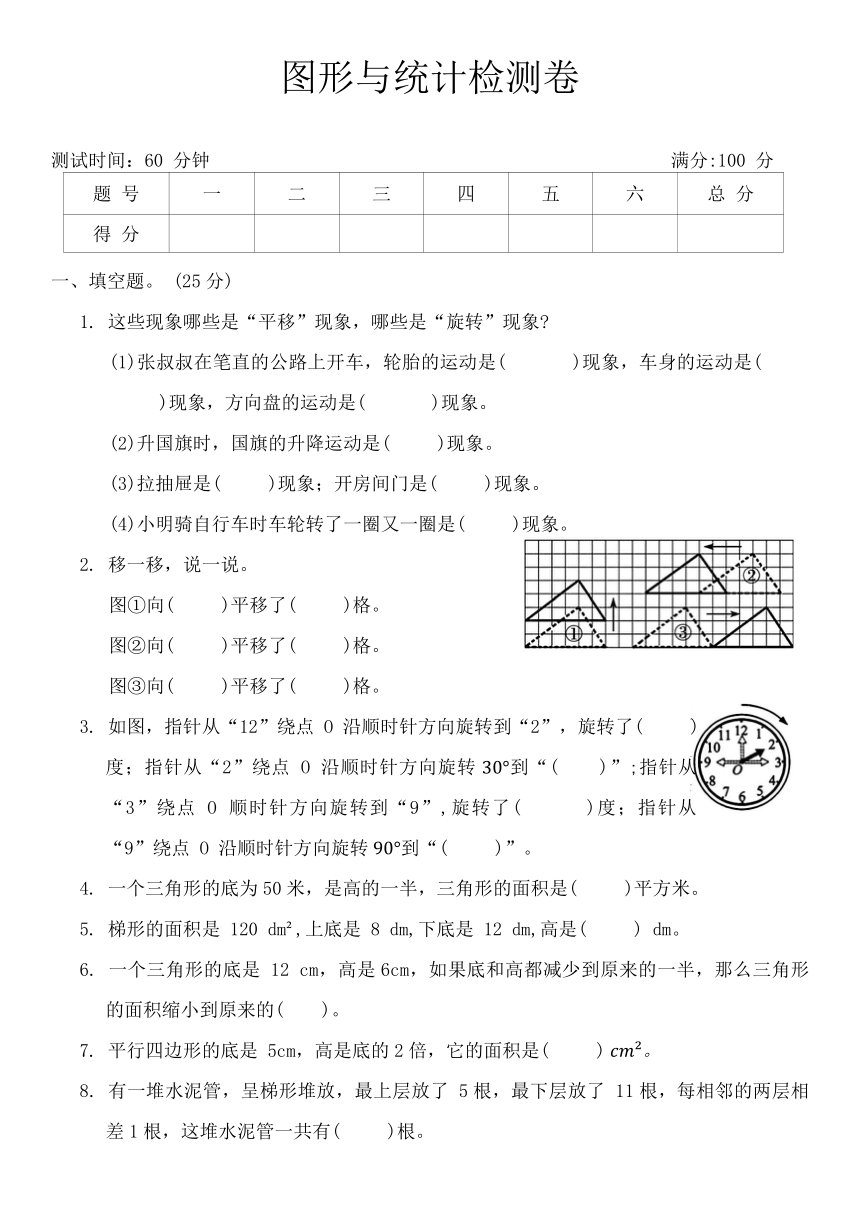 青岛版五年级数学上册期末复习图形与统计检测卷（无答案）