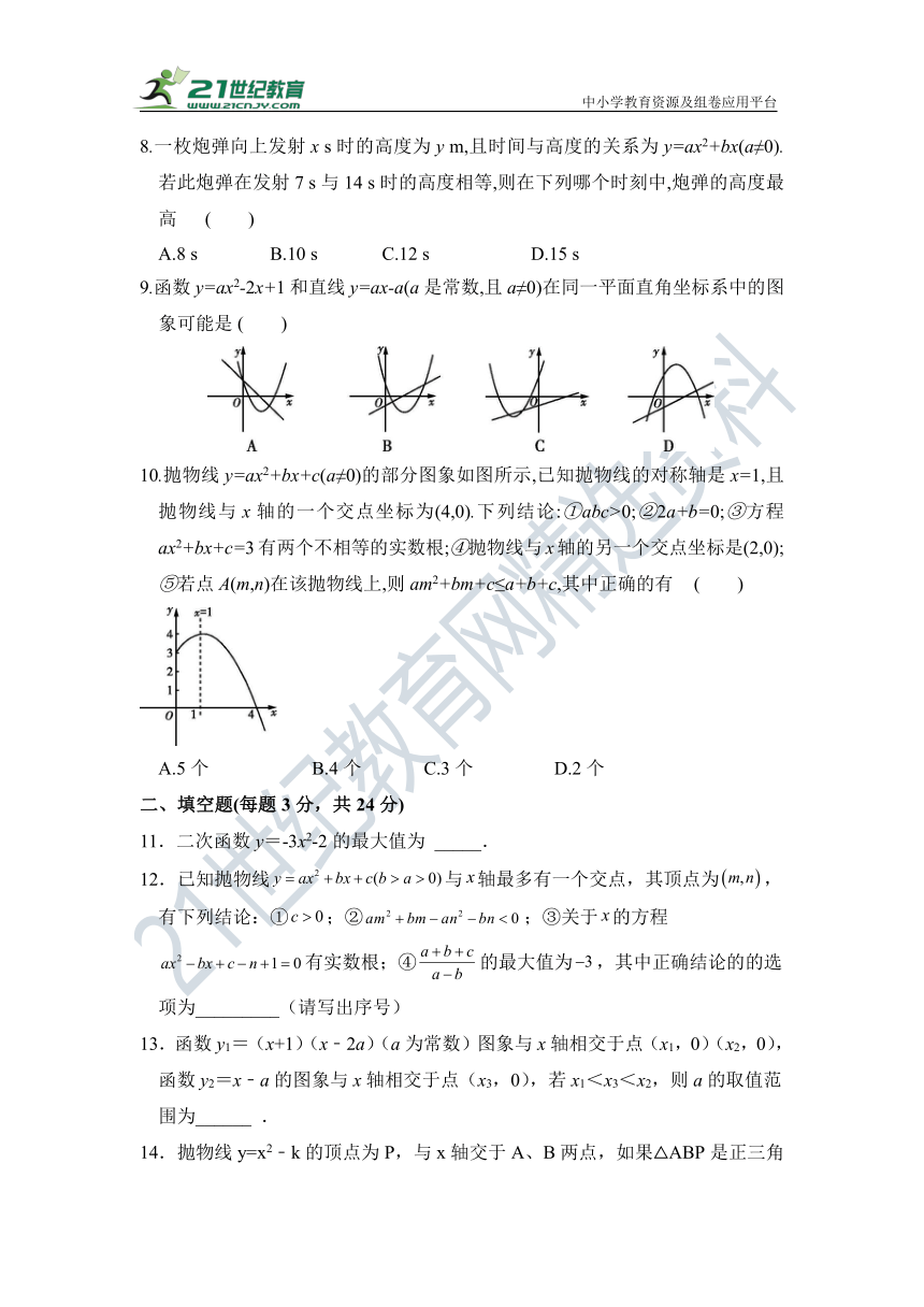 第二十二章 二次函数单元检测试题（含答案）