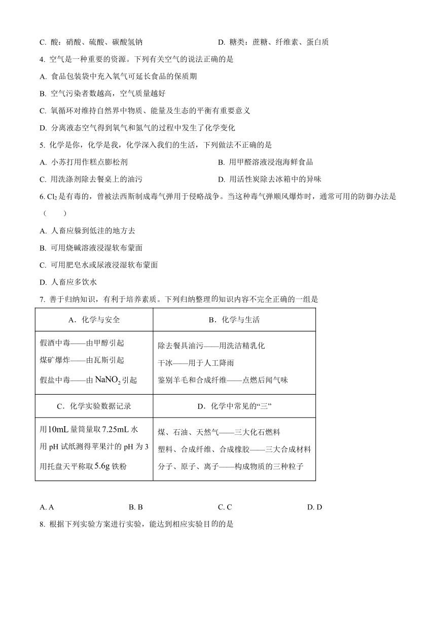 山东省高密市重点中学2023-2024学年高一上学期开学考试化学试题（原卷版+解析版）