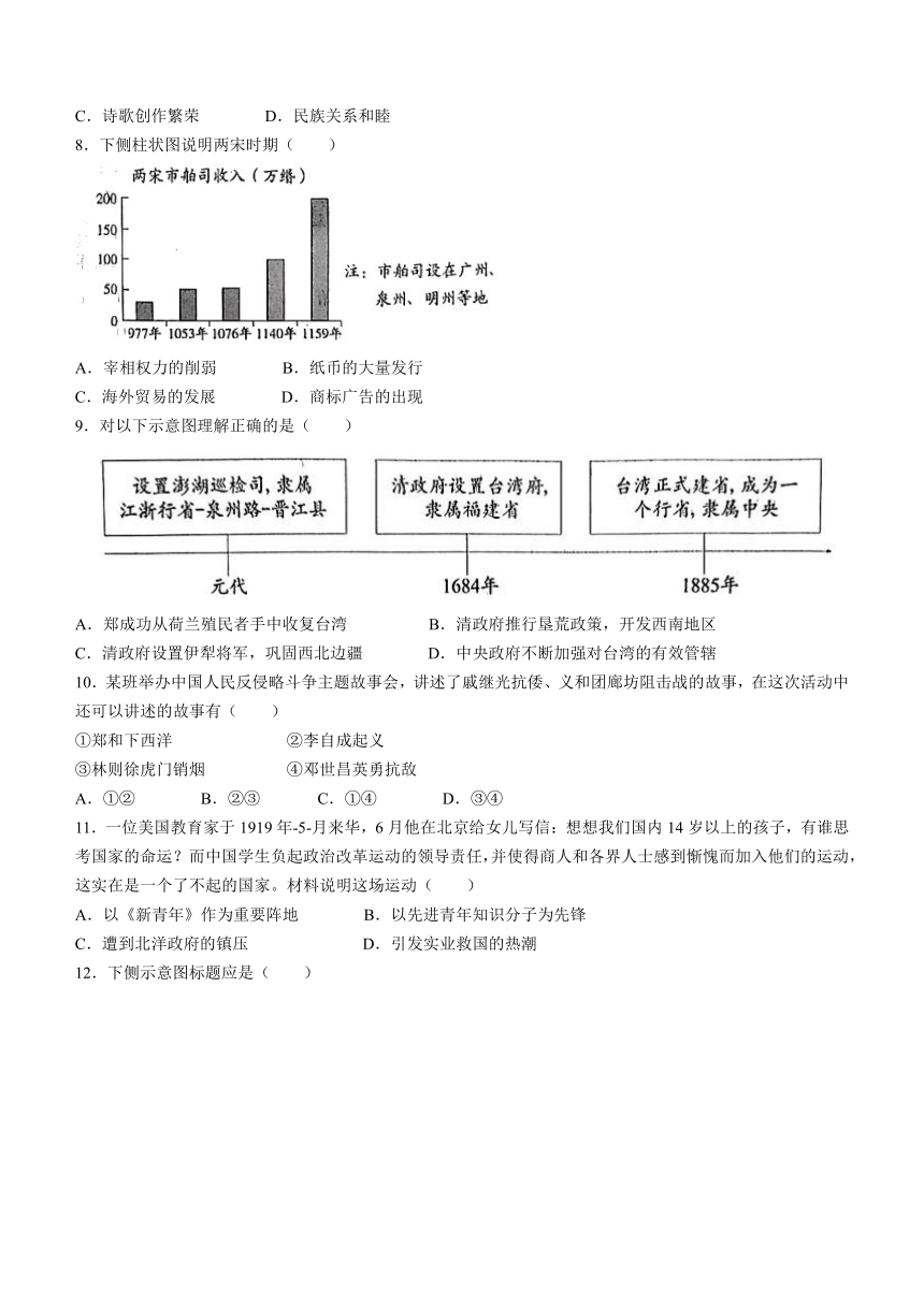 2023年北京市中考历史真题试卷（word版，含答案）