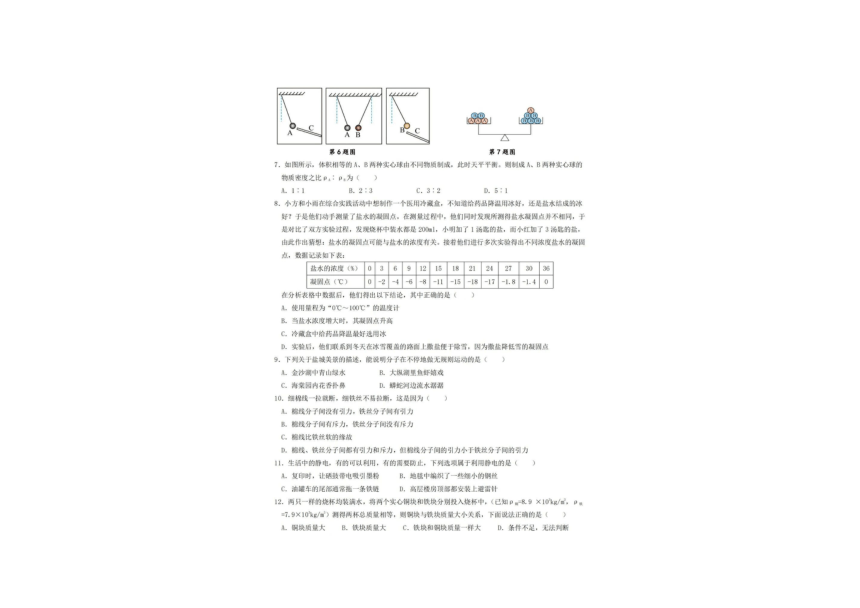 江苏省盐城市初级中学2023-2024学年下学期第一次月考八年级物理试题（PDF版 含答案）