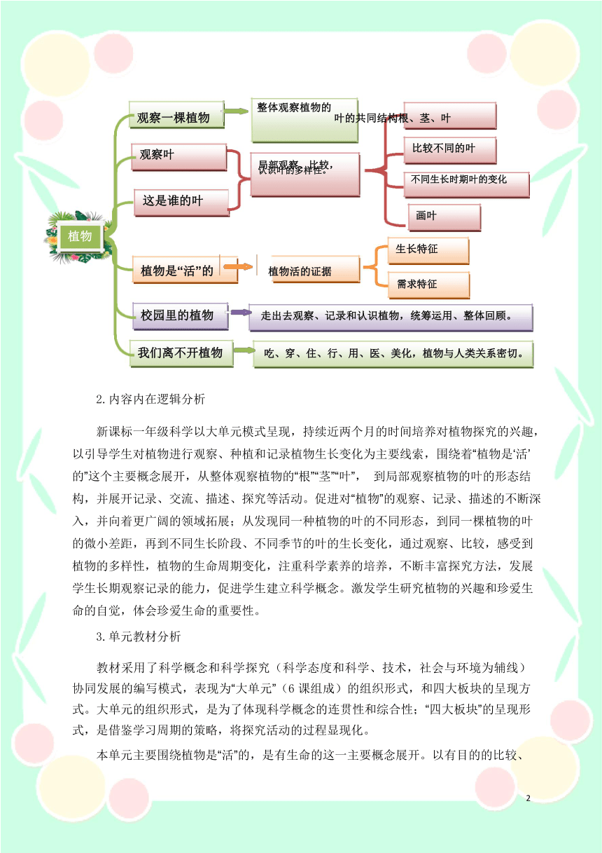 教科版一年级上册《植物》单元作业设计1