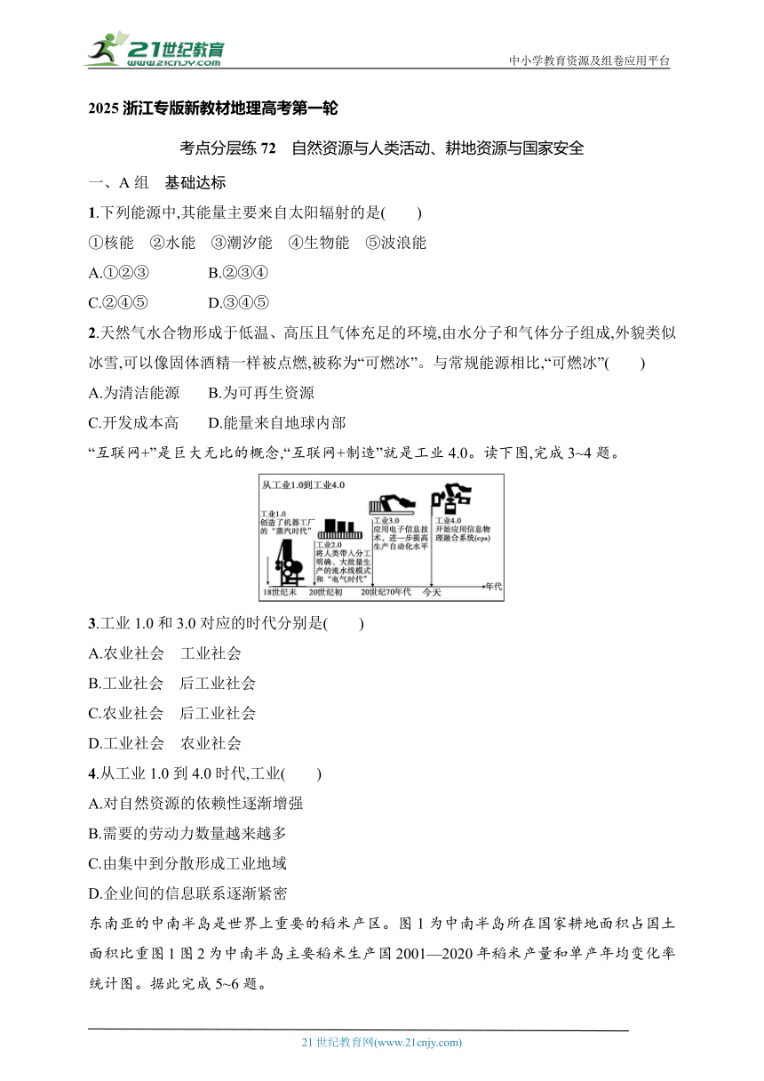 2024浙江专版新教材地理高考第一轮基础练--考点分层练72　自然资源与人类活动、耕地资源与国家安全（含解析）