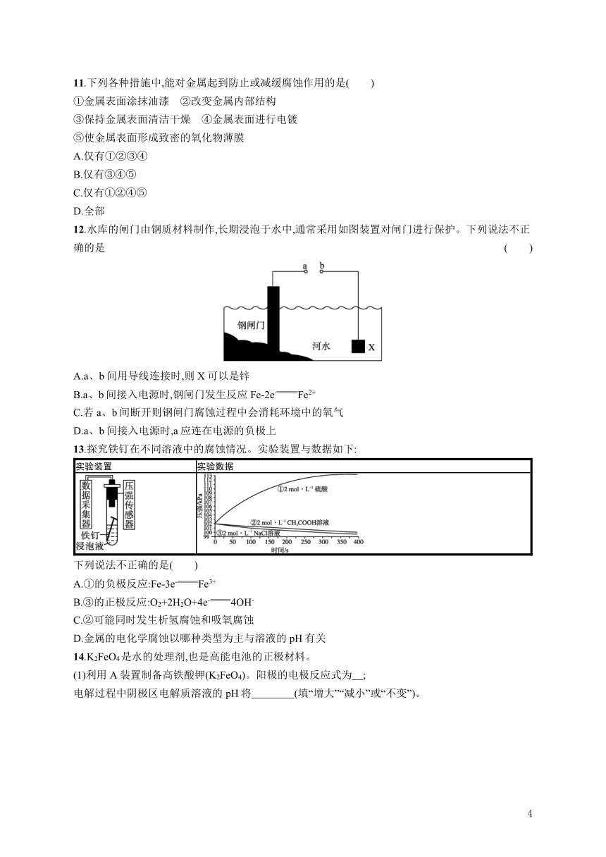 2023秋高中化学（苏教2019）选择性必修1 分层作业7　金属的腐蚀与防护  （含解析）