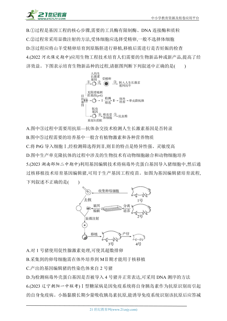 人教版2019高中生物选择性必修3  同步练习题--专题强化练2   基因工程和细胞工程的综合(含解析）