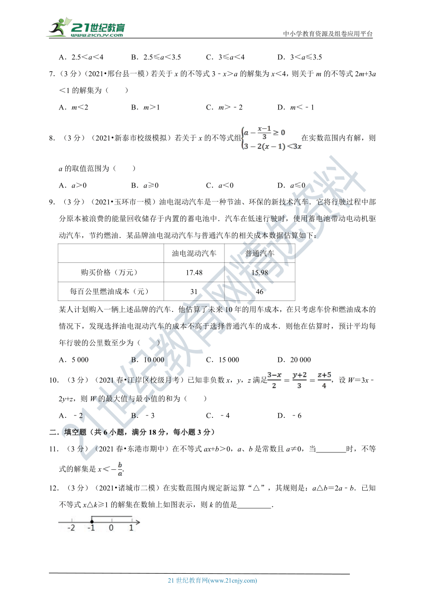 专题3.3 一元一次不等式单元测试卷（拔尖卷）（含解析）