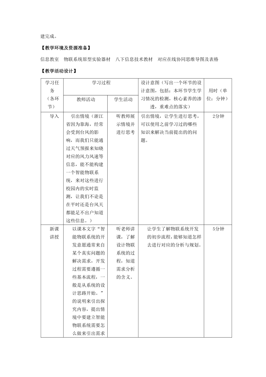 浙教版（2023）信息技术 八年级下册第12课智能物联系统的设计教案