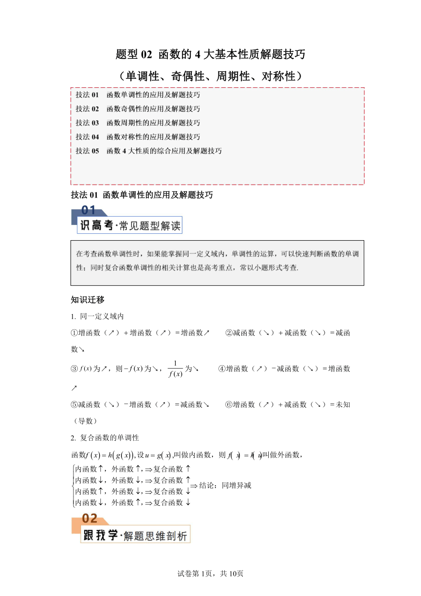 题型02 函数的4大基本性质解题技巧（单调性、奇偶性、周期性、对称性） （含解析）2024年高考数学答题技巧与模板构建