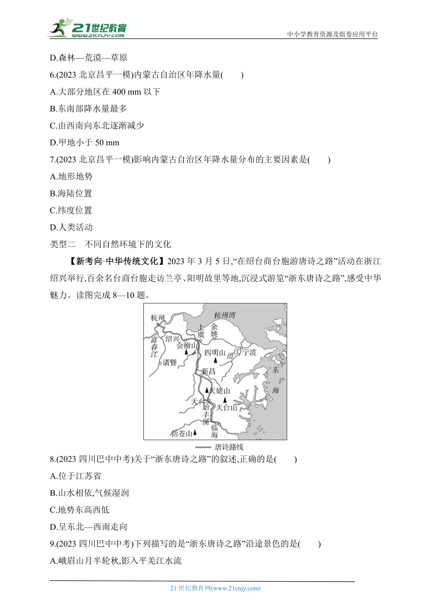 2024商务星球版地理八年级下学期--专项素养综合全练(二) 多样的自然环境与文化（含解析）