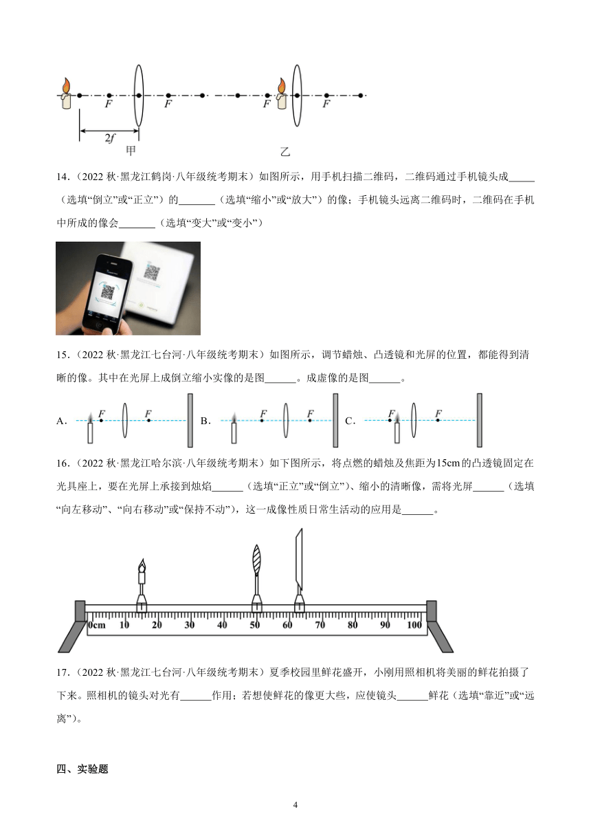 5.3 凸透镜成像的规律 同步练习（含解析） 2022-2023学年上学期黑龙江省各地八年级物理期末试题选编