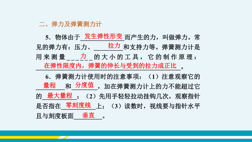 【轻松备课】沪科版物理八年级上 第六章 熟悉而陌生的力 复习课 教学课件