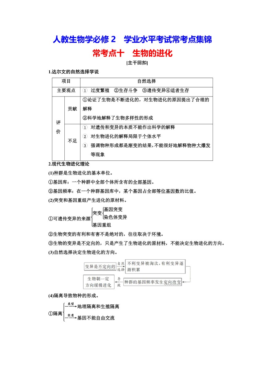 人教2019生物学必修2学业水平考试常考点习题集锦：常考点十　生物的进化（含解析）