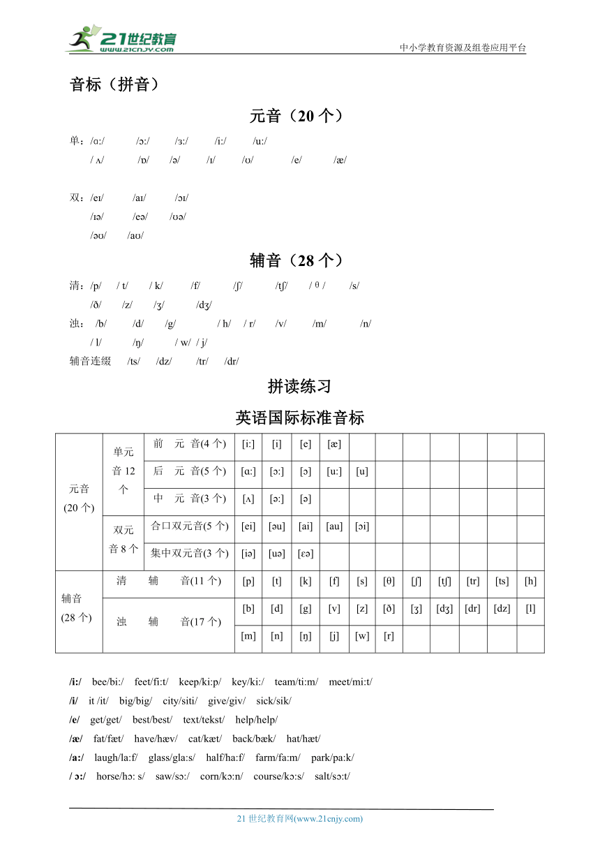 音标【2023年暑假人教七上预习学案】