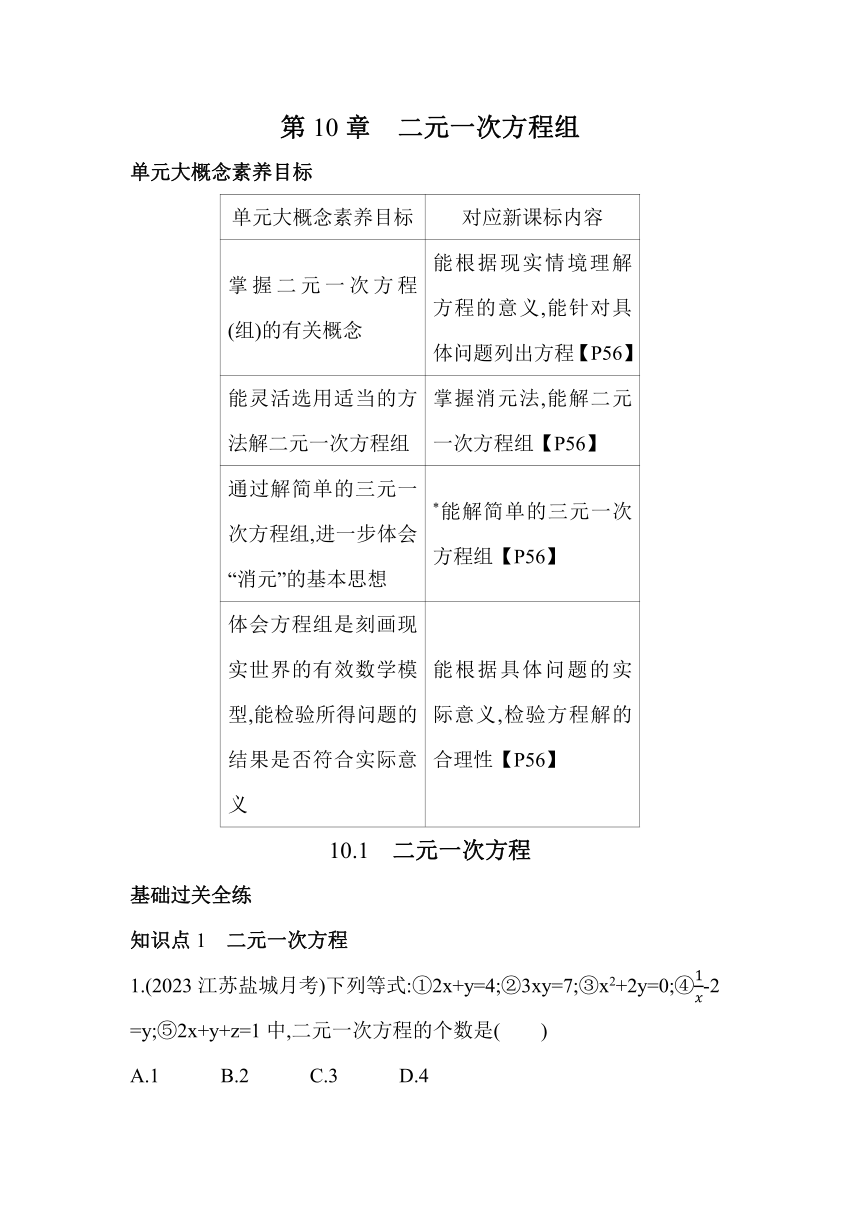 苏科版数学七年级下册10.1 二元一次方程 素养提升练习（含解析）