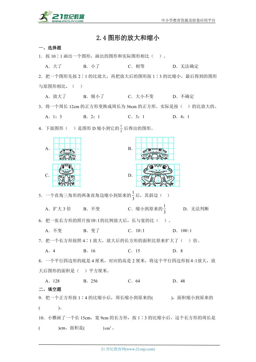 2.4图形的放大和缩小课堂通行证 北师大版数学六年级下册练习试题（含答案）