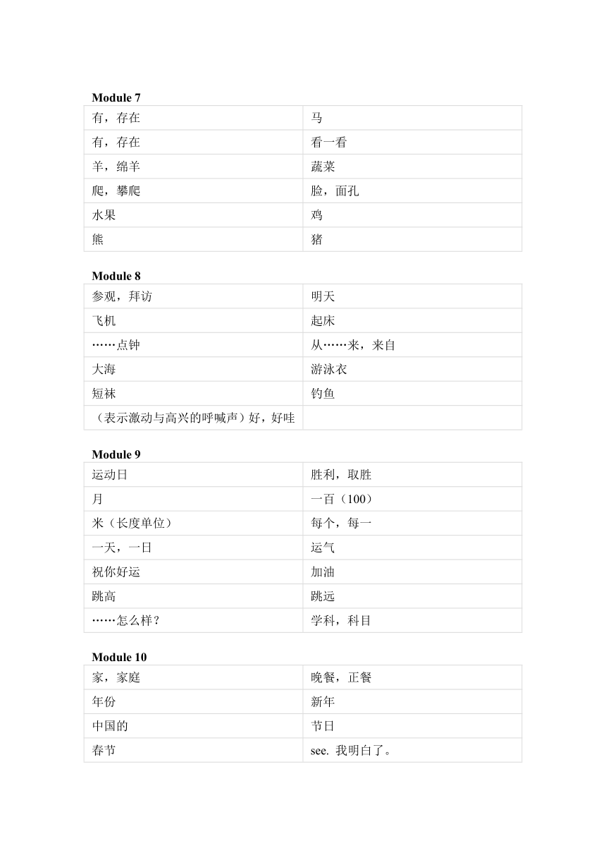 外研版（三起）小学英语四年级上册单词默写