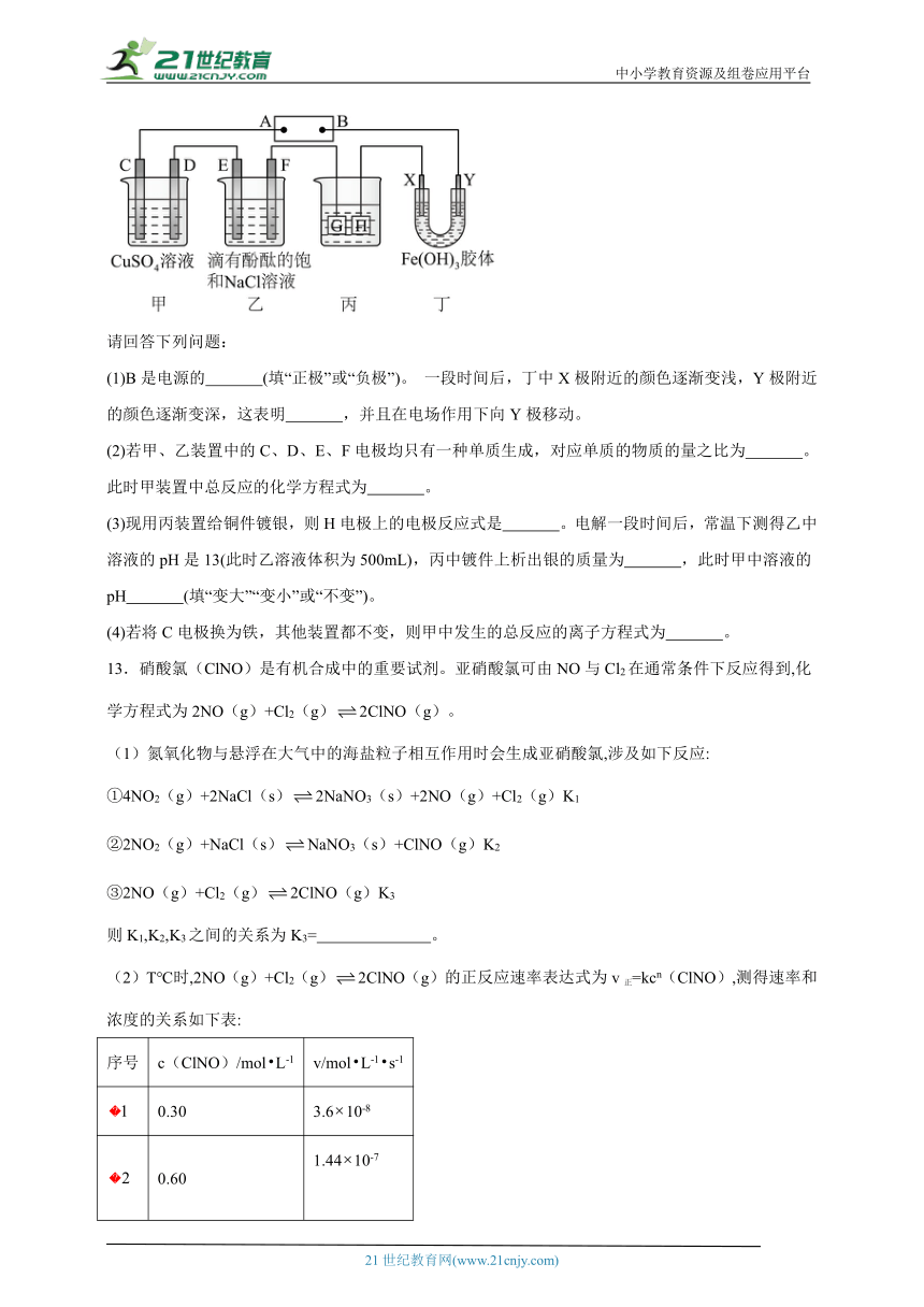 人教版高中化学选择性必修1期末综合练习（四）（含答案）