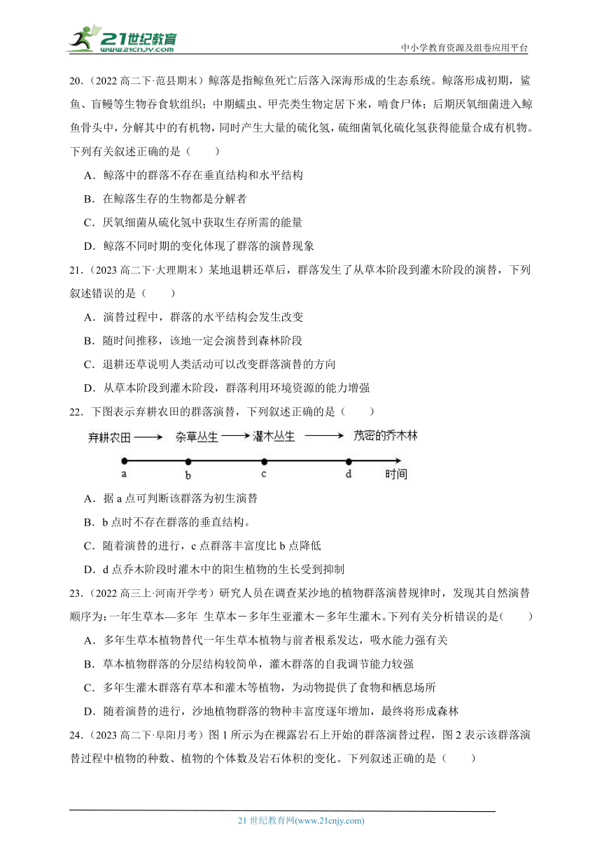 人教版（2019）高中生物选修2生物与环境2.3群落的演替章节综合必刷题（含解析）