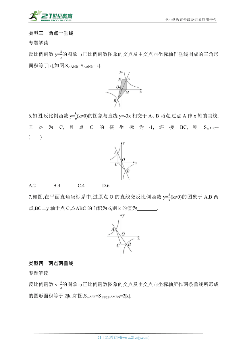 2024青岛版数学九年级下学期课时练--专项素养综合全练（一）反比例函数中的面积问题（含解析）