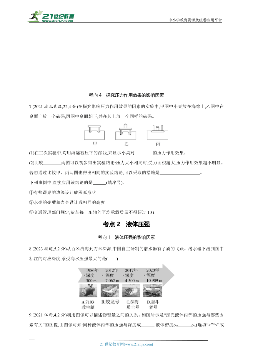 2024年中考物理专题练--专题九 压强（有答案）