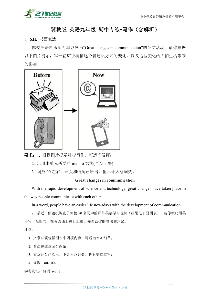 冀教版 英语九年级上册 期中专练-写作（含解析）