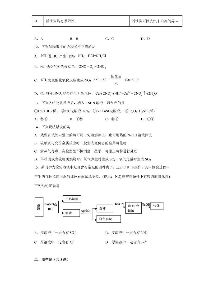 2021-2022学年高一上期鲁科版（2019）化学必修第一册第3章《物质的性质与转化》测试题（含答案）