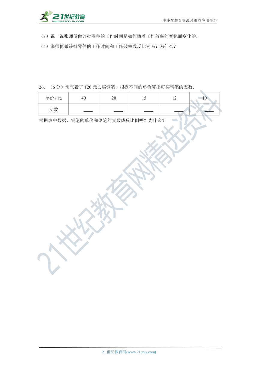 【高频必刷】北师大版六年级下册数学第四单元正比例和反比例高频考点必刷卷（一）（含答案）