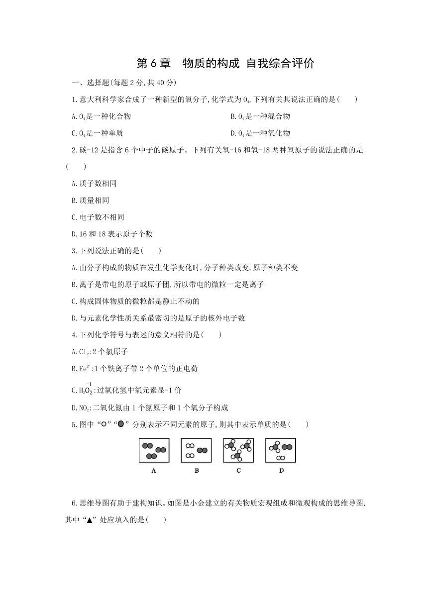 第6章  物质的构成 自我综合评价  单元测试(含答案)