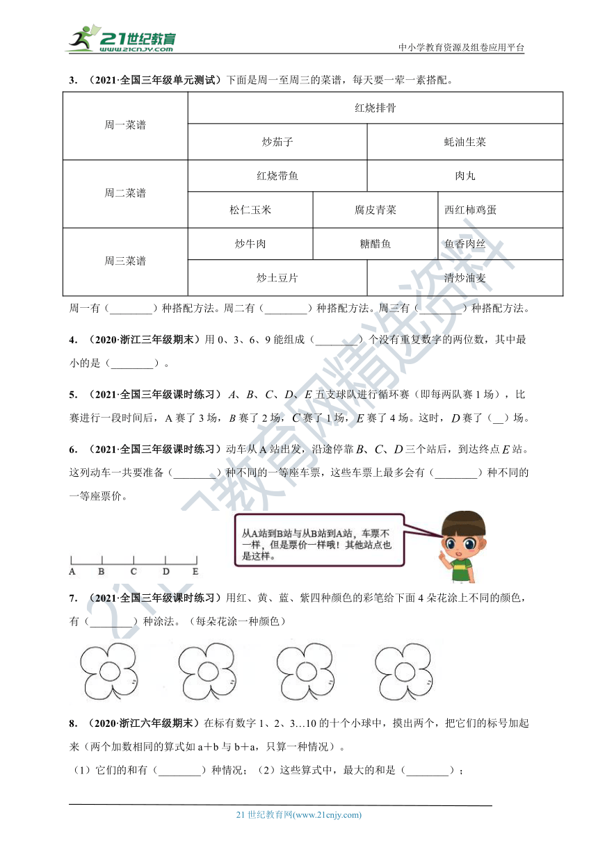 2020-2021学年人教版三年级下册数学 第8章《数学广角--搭配（二）》单元测评必刷卷（解析版+原版）