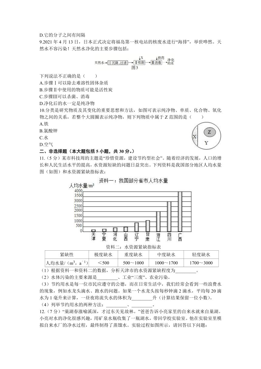 2022-2023学年人教版九年级化学上册  第四单元《自然界的水》（课题1-3）检测题(有答案)