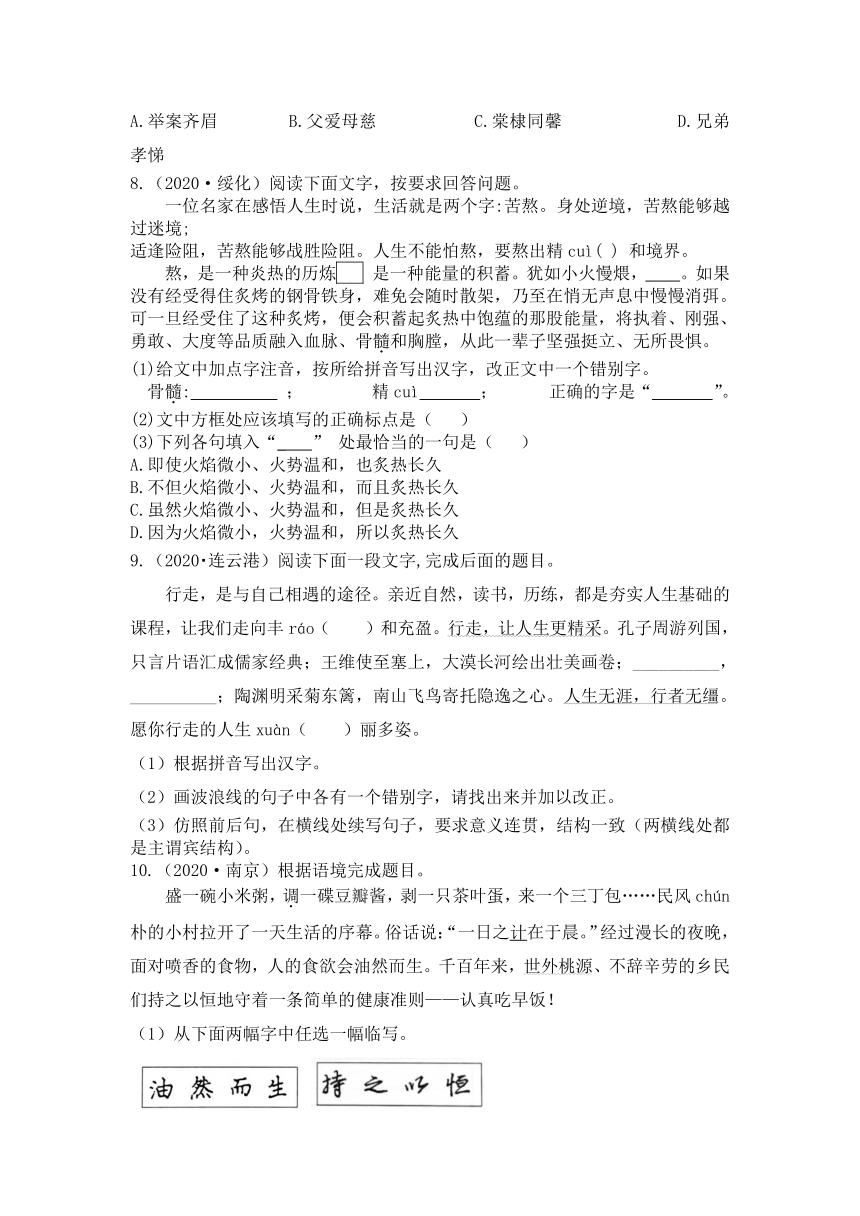 2021年中考语文二轮复习训练 专题四  语段综合（含答案解析）