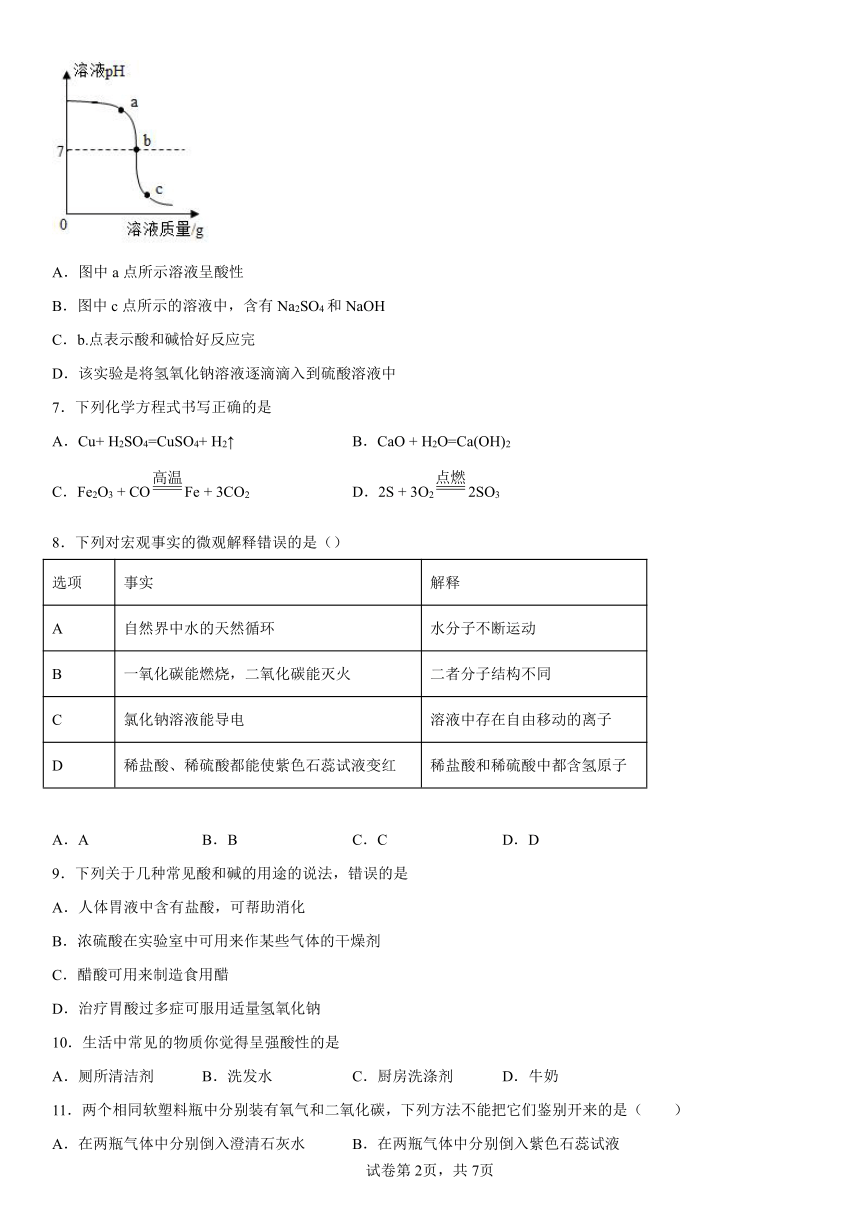 2023年中考化学京改版（2013）二轮练习题--酸与碱（含解析）