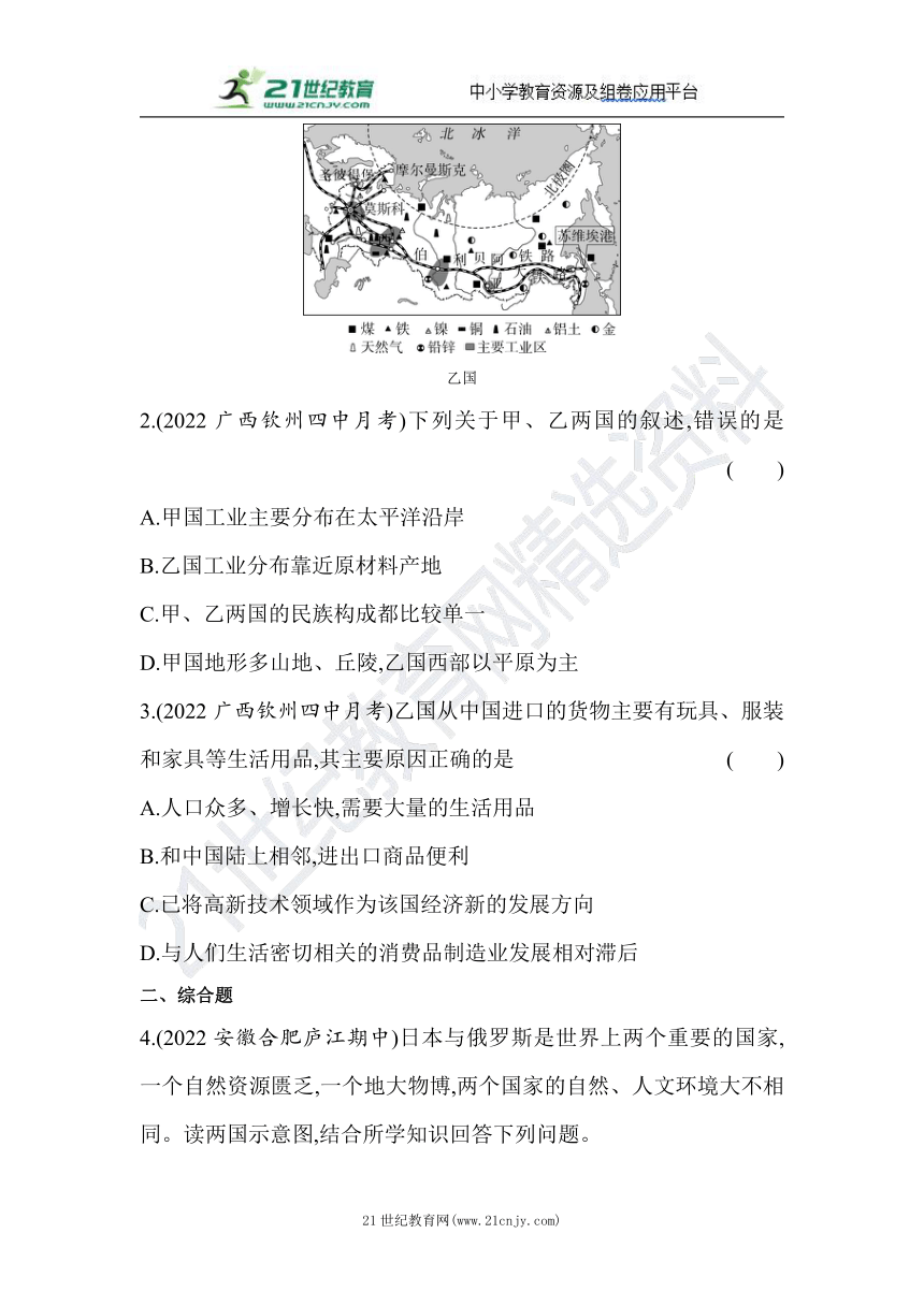 人教版地理七年级下册期末专项复习(二)日本和俄罗斯经济的比较（含答案解析）