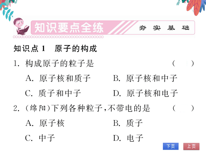 【人教版】化学九年级上册 第三单元 课题2 原子的结构 第1课时 习题课件