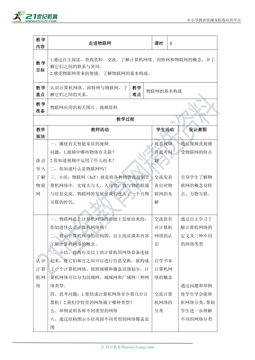 第1课《走进物联网》教案