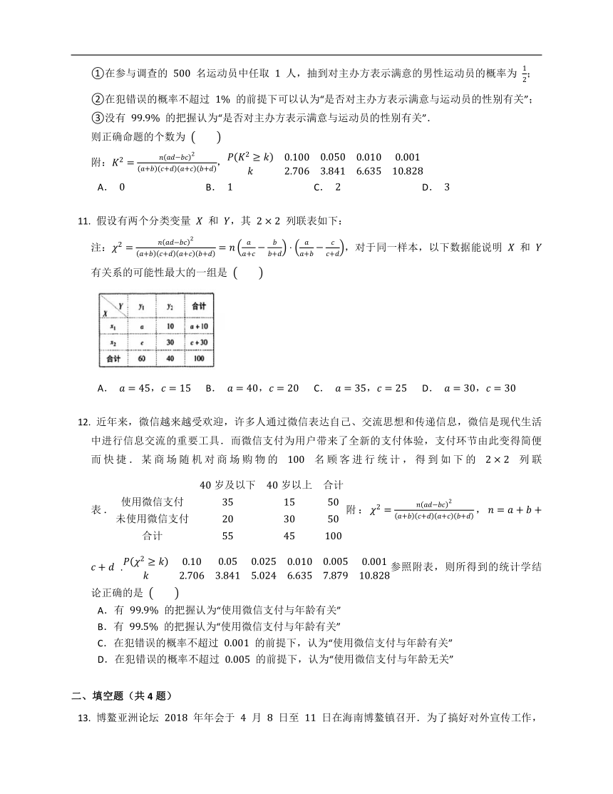 人教B版（2019）选修二4.3.2、独立性检验（含解析）