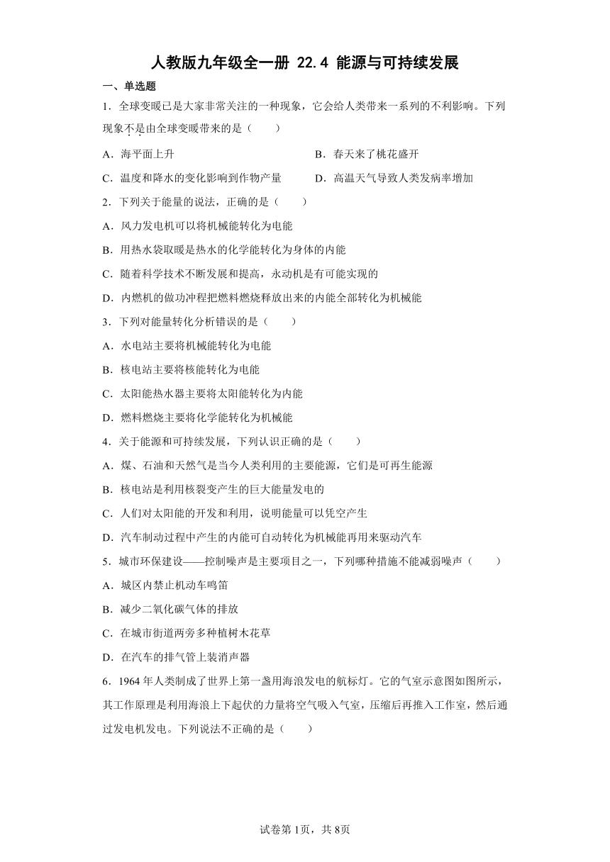 人教版九年级全一册22.4能源与可持续发展（有解析）