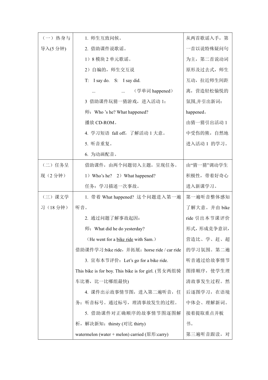 外研版英语（一年级起点）四年级上册 Module9 模块表格式教学设计