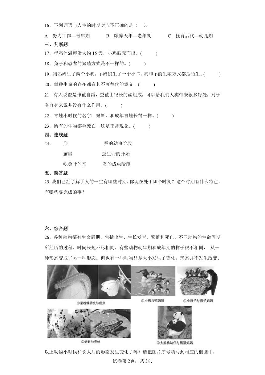 第三单元动物的生长与繁殖期末复习卷四年级科学下册（冀人版2017）