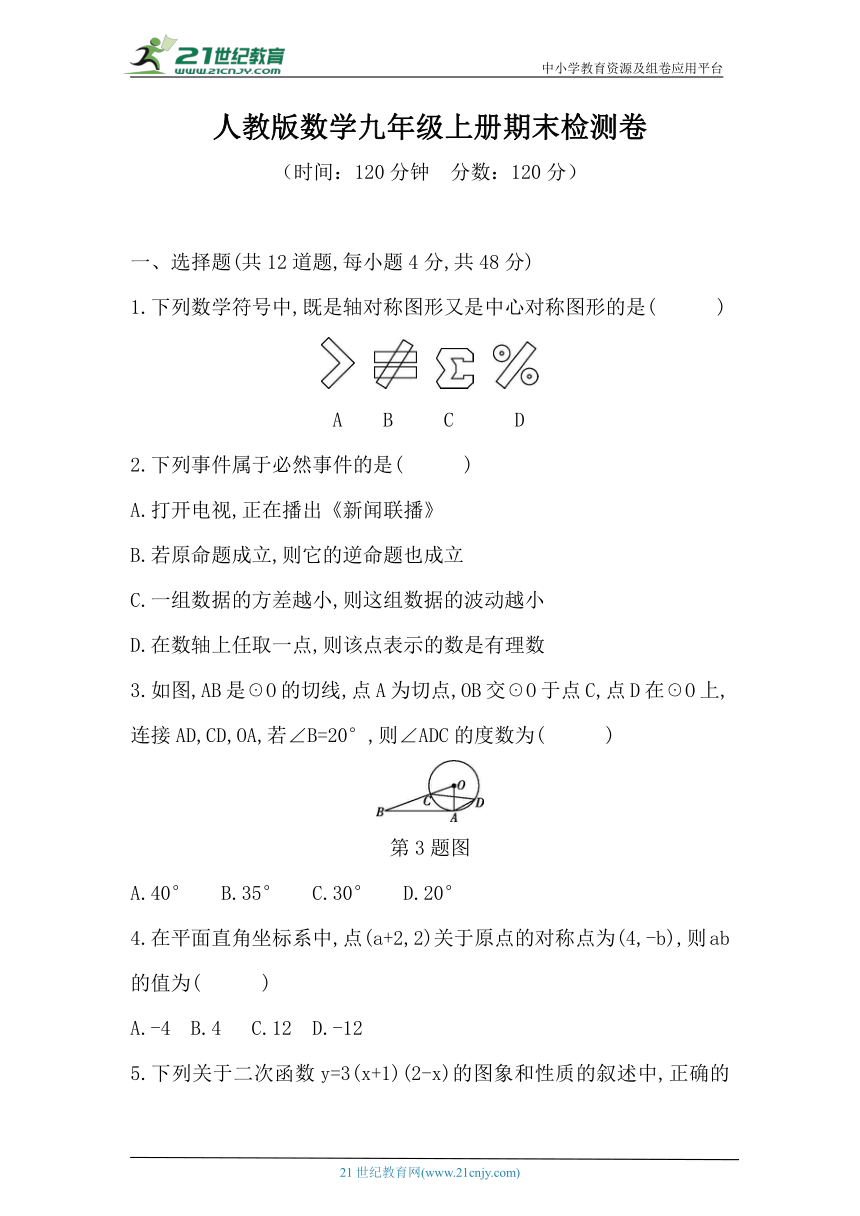 人教版数学九年级上册 期末检测卷（含答案）