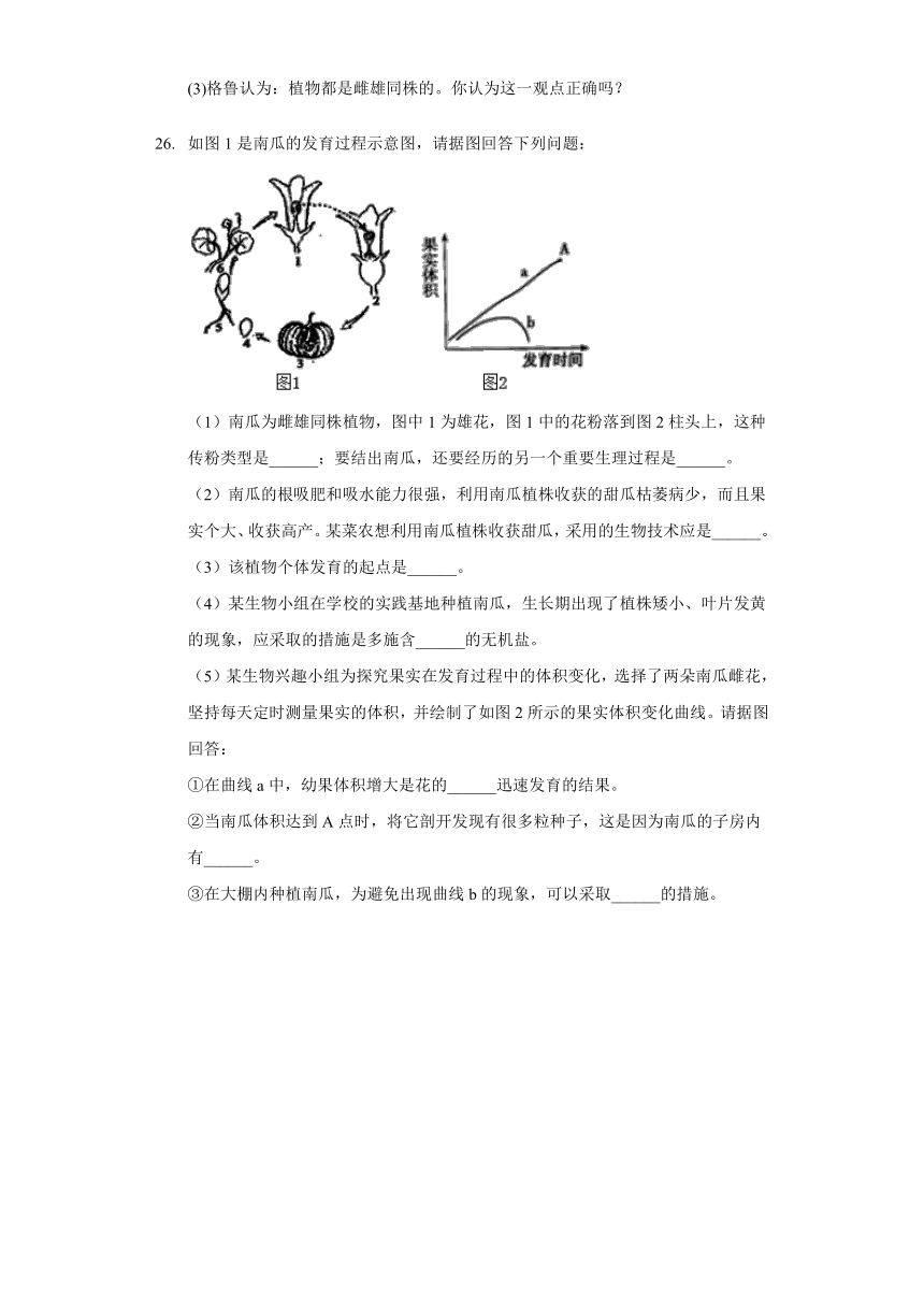 人教版七年级生物上册 第3单元 生物圈中的绿色植物 单元测试卷（Word版含解析）