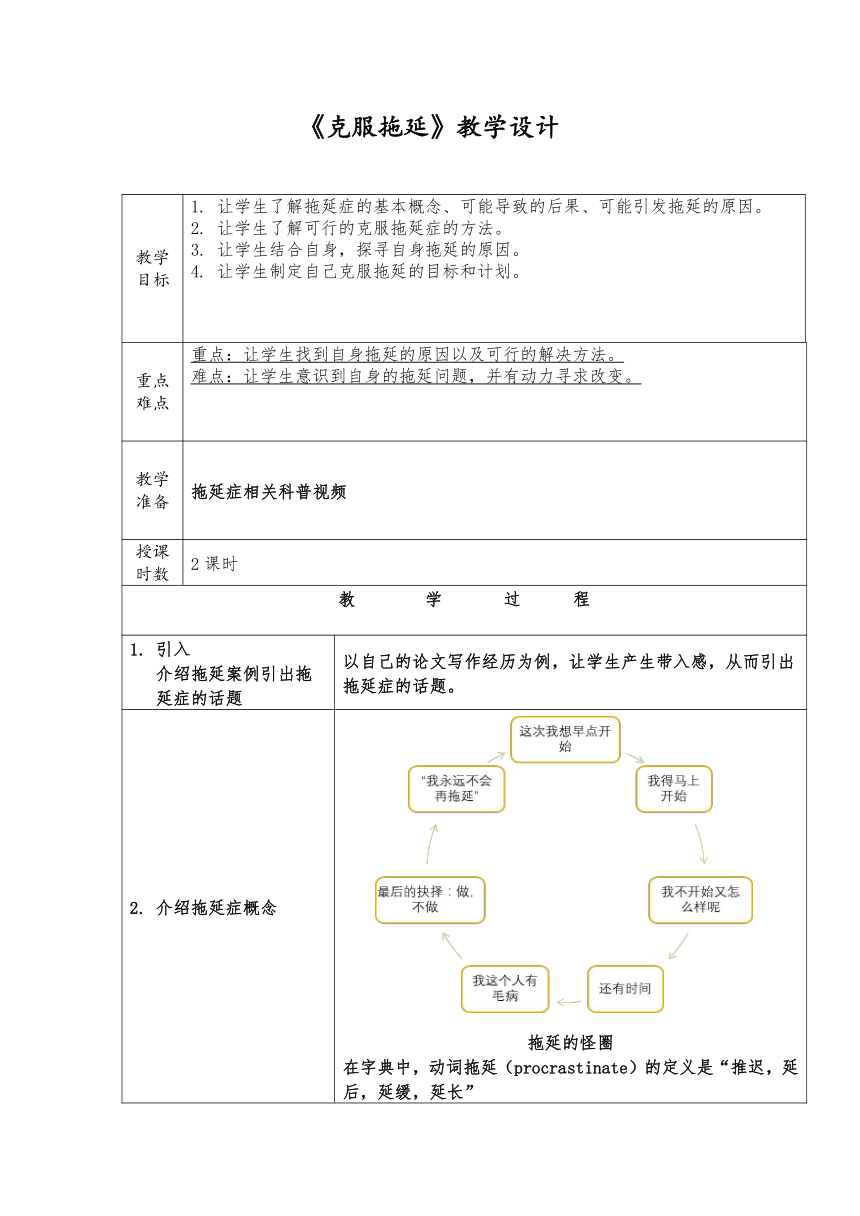 高二北师大版心理健康 8.克服拖延 教案