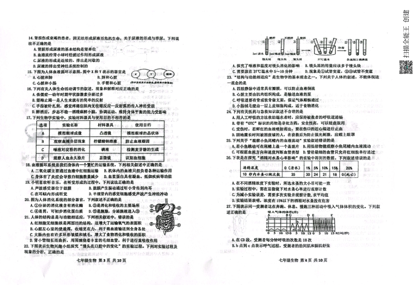 山东省青岛市城阳区2022-2023学年七年级下学期期末考试生物试题（PDF版无答案）