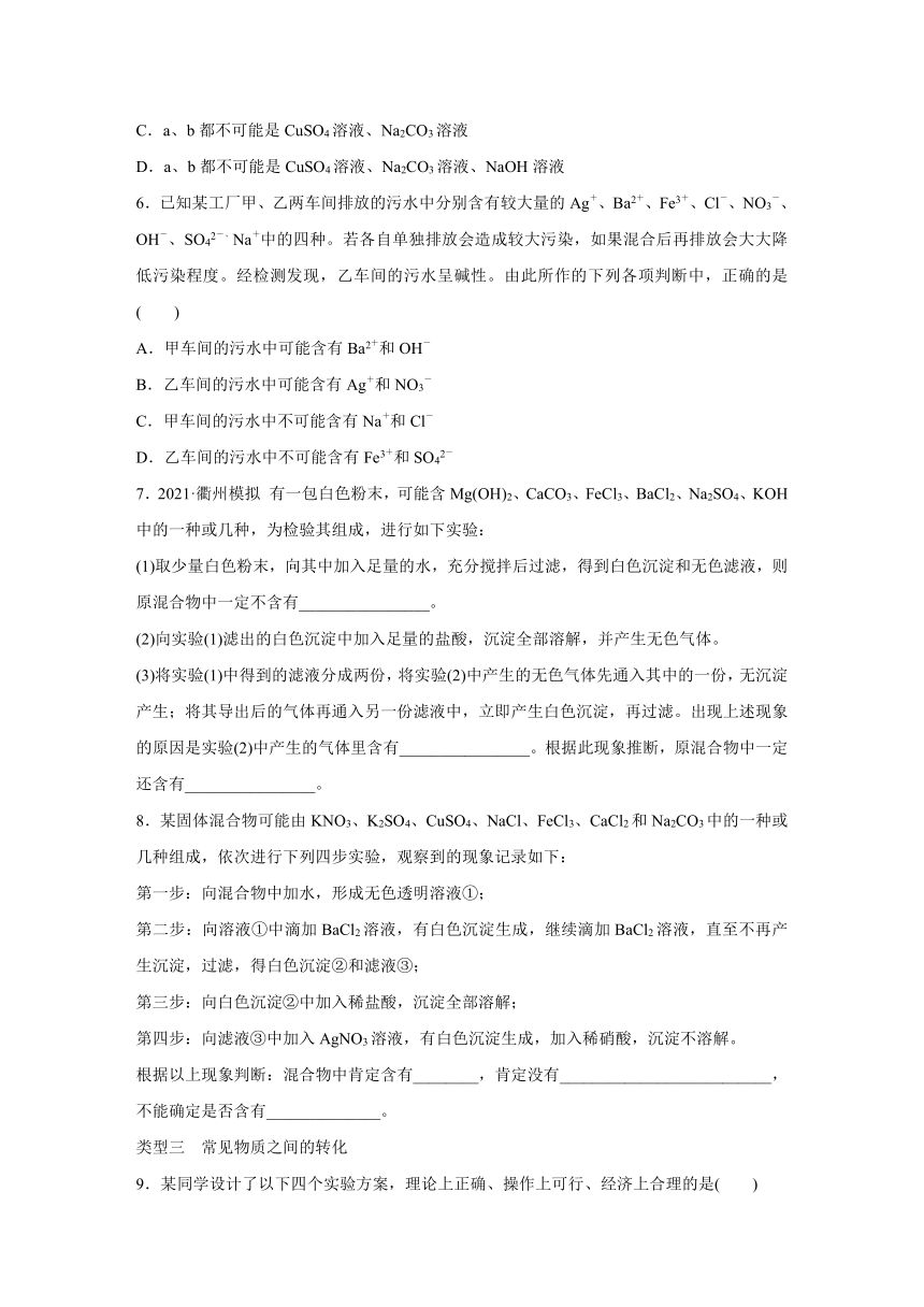 浙教版科学九年级上册同步提优训练：专题练习  物质的鉴别、推断与转化（含解析）