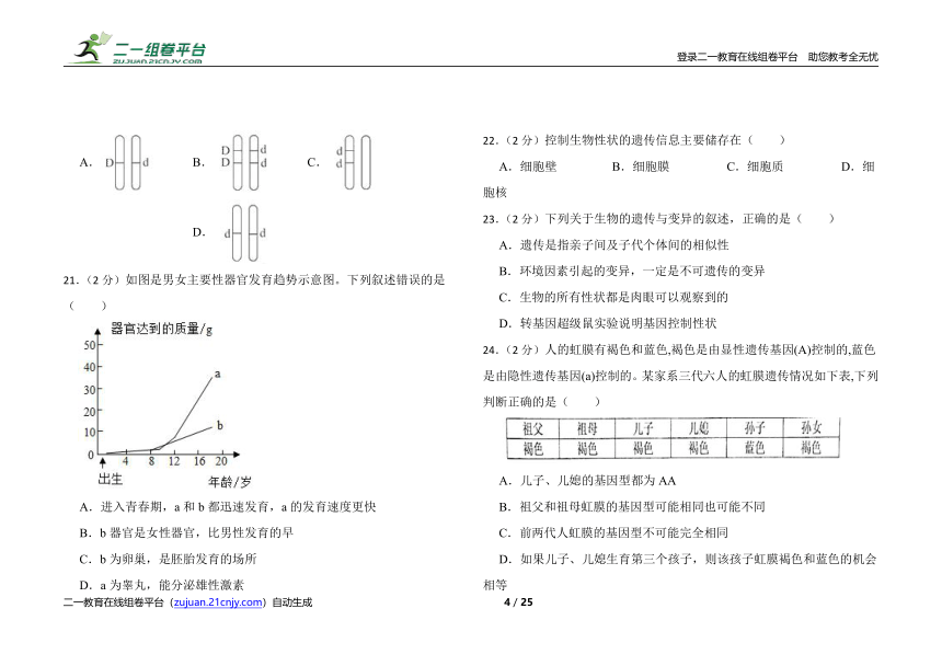 2022年初中生物济南版八年级上册期末试卷（一）（word版含答案解析）