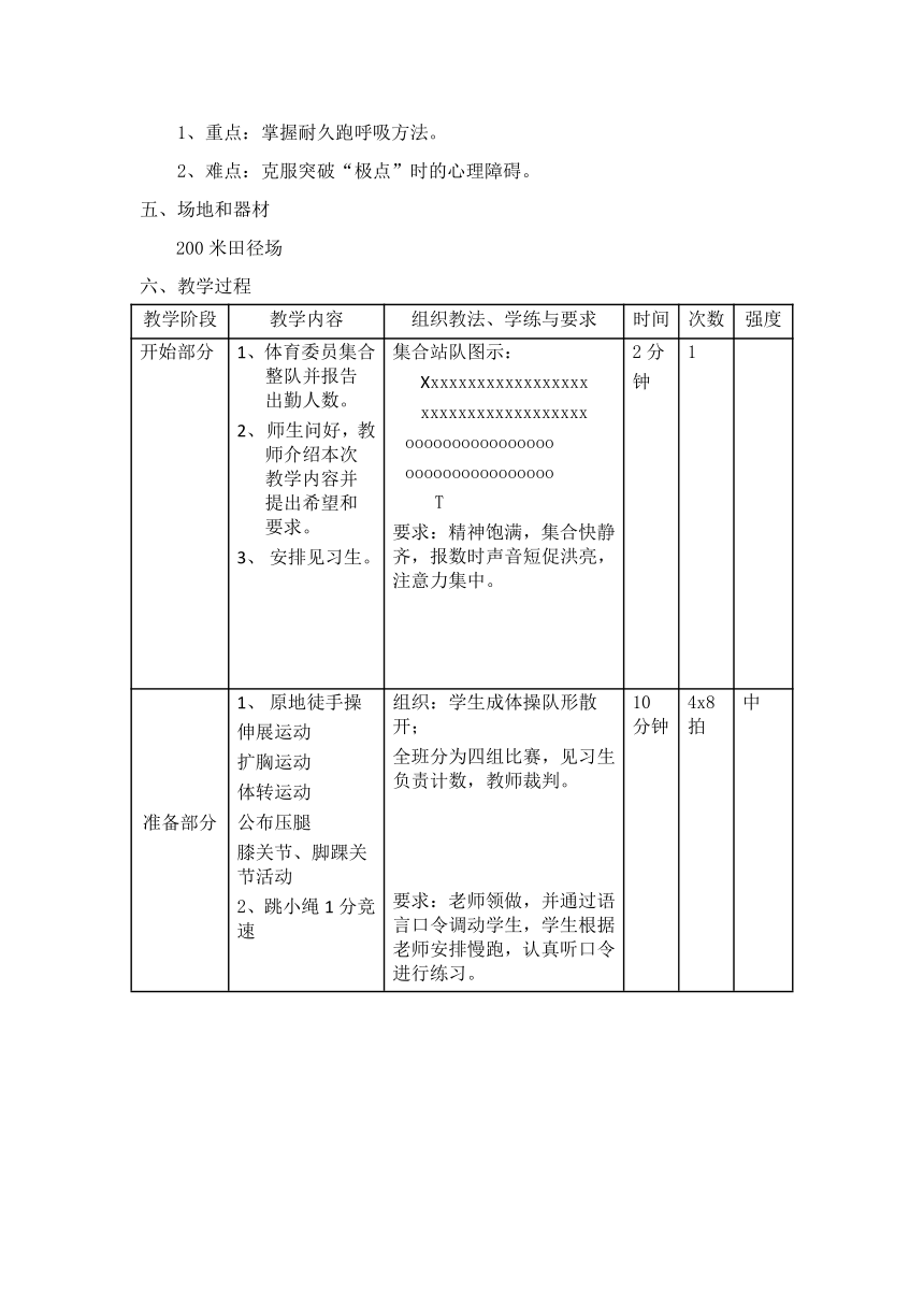 人教版八年级体育 2.1中长跑  教案